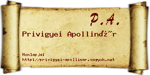 Privigyei Apollinár névjegykártya